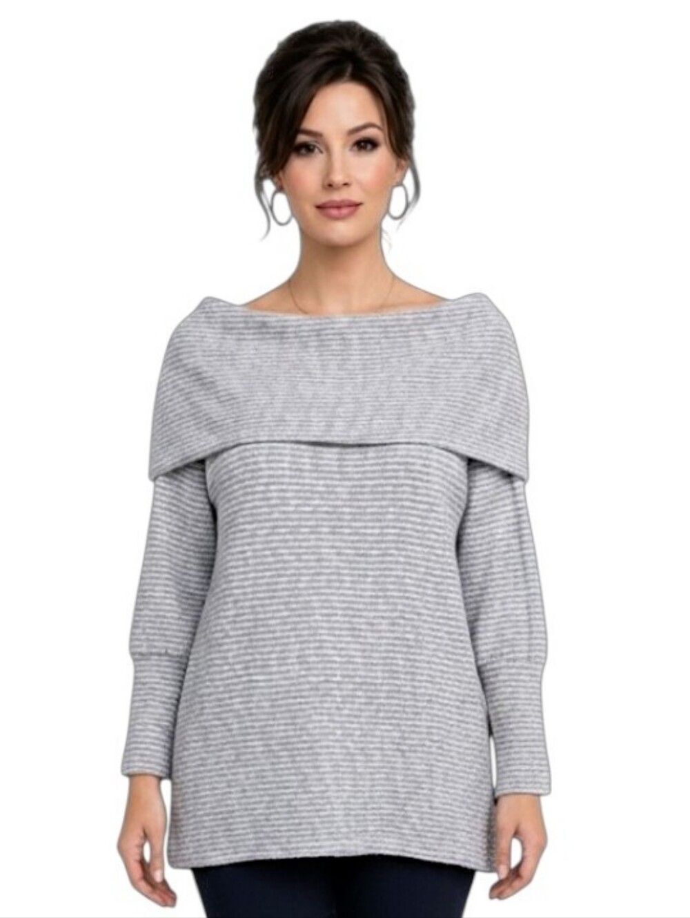 Wonderland By Orange Gray Stripe Textured Off The Shoulder Sweater Size S